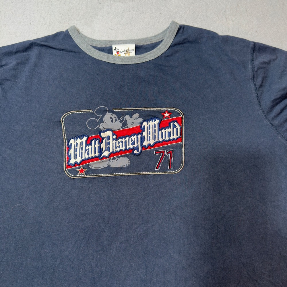 Walt Disney World‎ Mickey Mouse Ringer T-Shirt Navy Blue XXL Embroidered 71 WDW